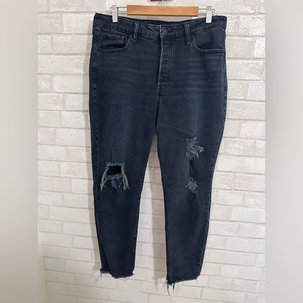 High-Rise  O.G Straight Secret Slim Pocket Black Distressed Jeans Size 14 #1914